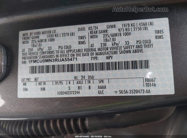 1FMCU0MN3RUA55471 2024 FORD ESCAPE Серый Вид подкапотного пространства