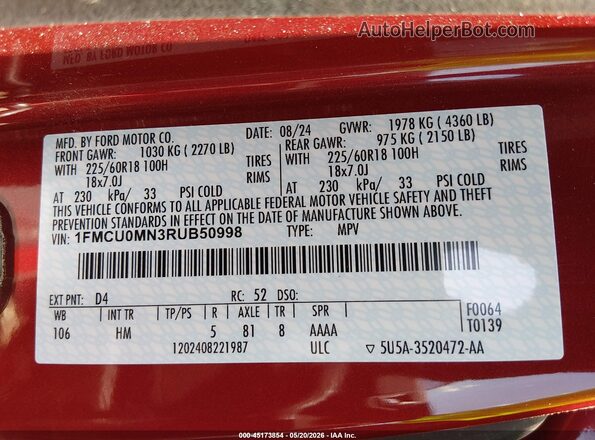 1FMCU0MN3RUB50998 2024 FORD ESCAPE Red Widok komory silnika