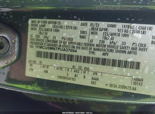 1FMCU0MN7PUA37004 2023 FORD ESCAPE Blue Շարժիչի բաժամունքի տեսք