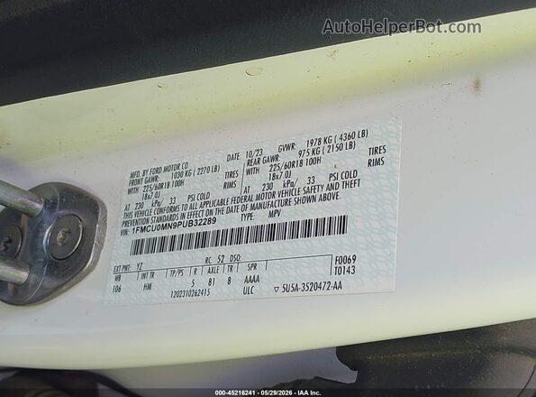 1FMCU0MN9PUB32289 2023 FORD ESCAPE White Vista del compartimento del motor