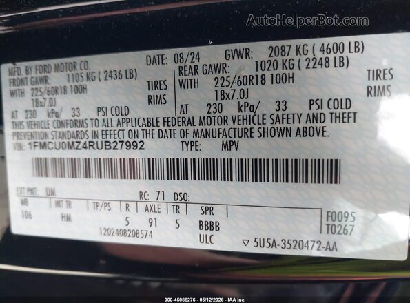 1FMCU0MZ4RUB27992 2024 FORD ESCAPE Черный Вид подкапотного пространства