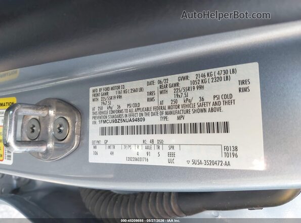 1FMCU9BZ5NUA94809 2022 FORD ESCAPE Silver ძრავის განყოფილების ხედი