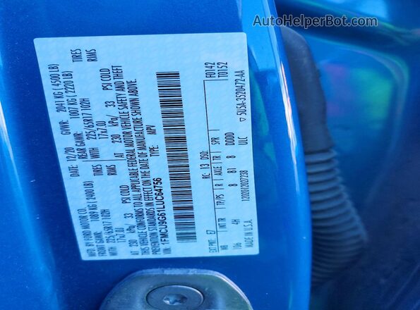 1FMCU9G61LUC64756 2020 FORD ESCAPE Синий Вид наклейки с VIN-кодом