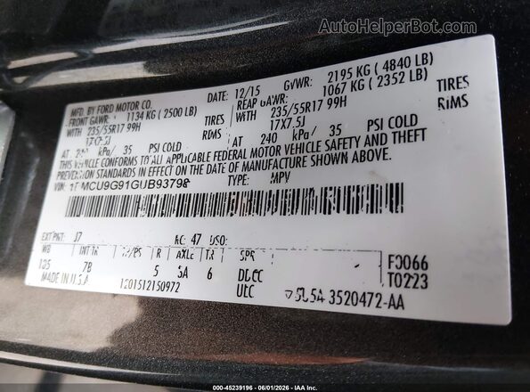 1FMCU9G91GUB93798 2016 FORD ESCAPE Gray Vista del compartimento del motor