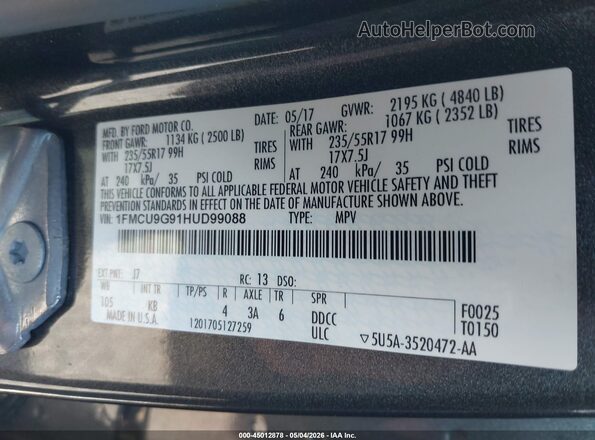 1FMCU9G91HUD99088 2017 FORD ESCAPE Gray Widok komory silnika