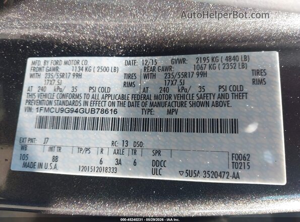 1FMCU9G94GUB78616 2016 FORD ESCAPE Gray Widok komory silnika