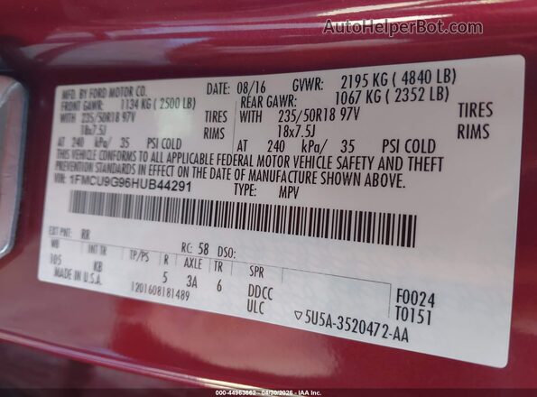1FMCU9G96HUB44291 2017 FORD ESCAPE Красный Вид подкапотного пространства