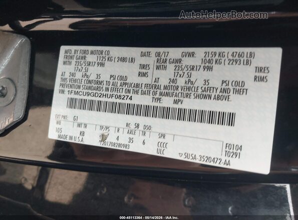 1FMCU9GD2HUF08274 2017 FORD ESCAPE Black Vista del compartimento del motor