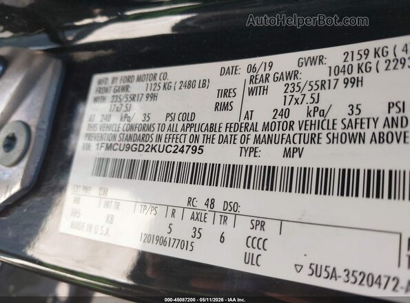 1FMCU9GD2KUC24795 2019 FORD ESCAPE Черный 
