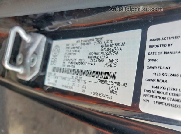 1FMCU9GD3KUB70973 2019 FORD ESCAPE Черный Вид наклейки с VIN-кодом