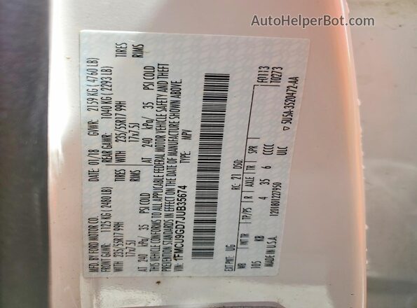 1FMCU9GD7JUB35674 2018 FORD ESCAPE White 