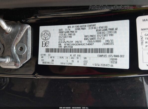 1FMCU9GD9HUC14967 2017 FORD ESCAPE Black ძრავის განყოფილების ხედი