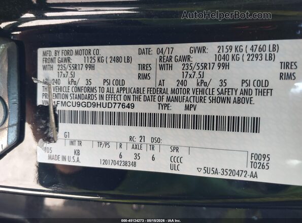 1FMCU9GD9HUD77649 2017 FORD ESCAPE Black Շարժիչի բաժամունքի տեսք