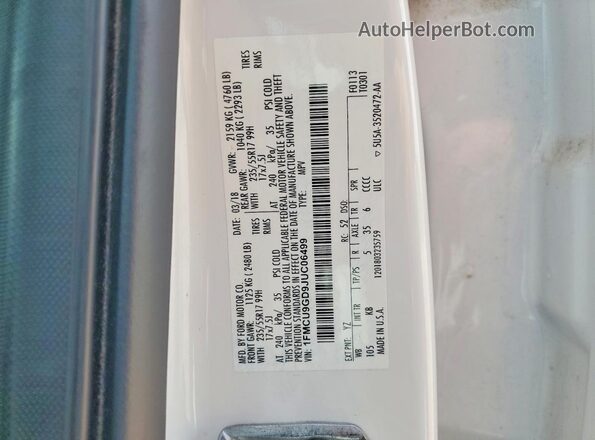 1FMCU9GD9JUC06499 2018 FORD ESCAPE White Вид наклейки з VIN-кодом