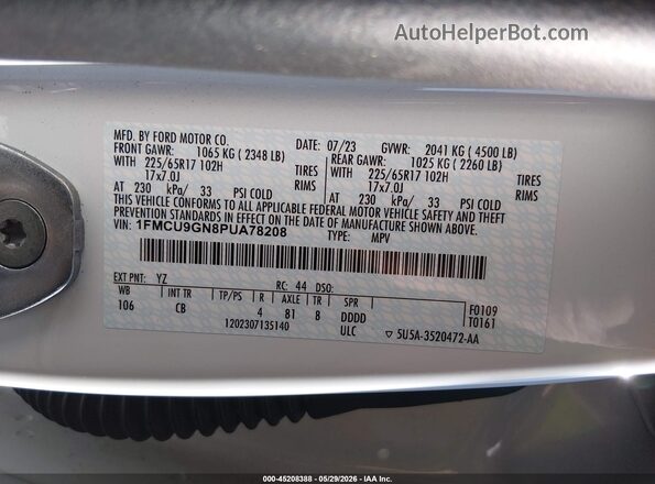 1FMCU9GN8PUA78208 2023 FORD ESCAPE White Widok komory silnika