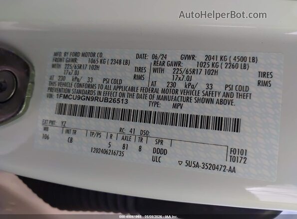 1FMCU9GN9RUB26513 2024 FORD ESCAPE White Engine compartment view