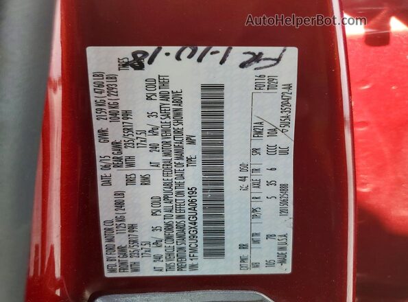 1FMCU9GX4GUA06195 2016 FORD ESCAPE Бордовый 