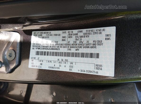 1FMCU9HD4JUB60823 2018 FORD ESCAPE Gray ძრავის განყოფილების ხედი