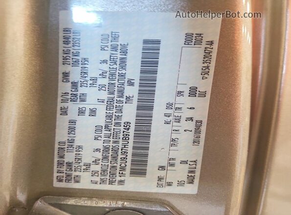 1FMCU9J97HUB97459 2017 FORD ESCAPE Beige 