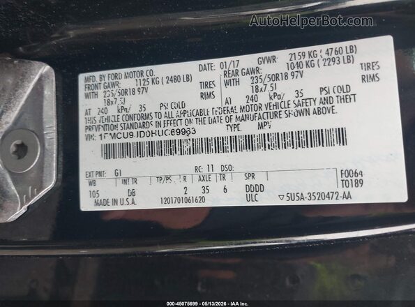1FMCU9JD0HUC69963 2017 FORD ESCAPE Black Vista del compartimento del motor