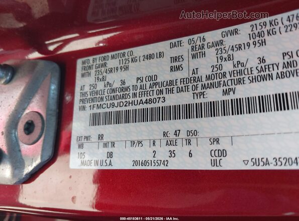 1FMCU9JD2HUA48073 2017 FORD ESCAPE Red Շարժիչի բաժամունքի տեսք