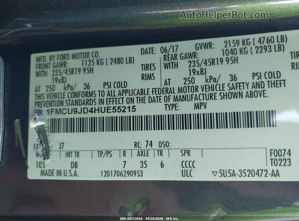1FMCU9JD4HUE55215 2017 FORD ESCAPE Gray Вид підкапотного простору