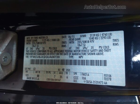 1FMCU9JX2GUA08729 2016 FORD ESCAPE Black Շարժիչի բաժամունքի տեսք