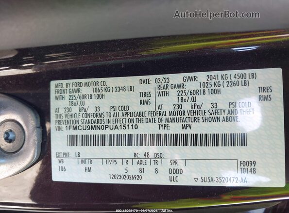 1FMCU9MN0PUA15110 2023 FORD ESCAPE Purple ძრავის განყოფილების ხედი