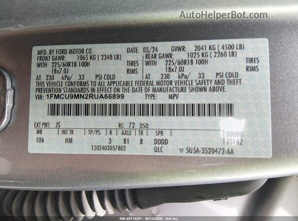 1FMCU9MN2RUA66899 2024 FORD ESCAPE Gray 