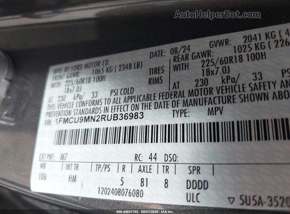 1FMCU9MN2RUB36983 2024 FORD ESCAPE Gray Engine compartment view