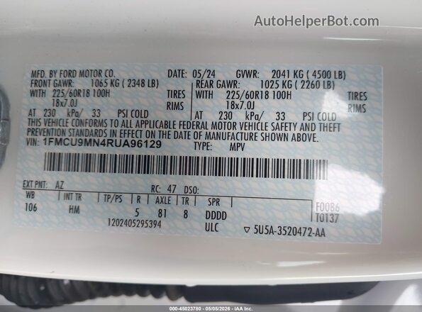 1FMCU9MN4RUA96129 2024 FORD ESCAPE White 