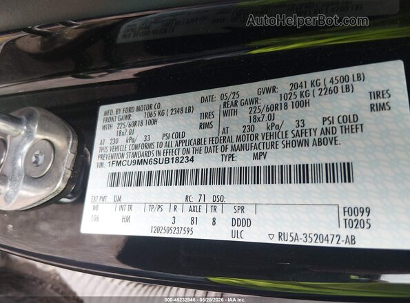 1FMCU9MN6SUB18234 2025 FORD ESCAPE Черный Вид подкапотного пространства