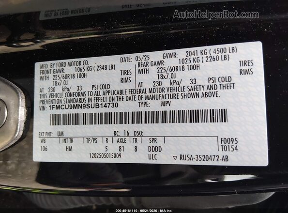1FMCU9MN9SUB14730 2025 FORD ESCAPE Black Engine compartment view
