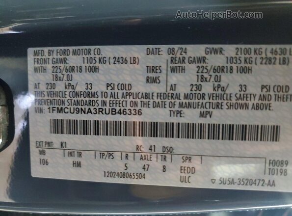 1FMCU9NA3RUB46336 2024 FORD ESCAPE Gray Vista del compartimento del motor