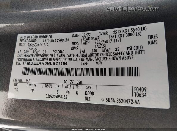 1FMDE5AH0NLB21164 2022 FORD BRONCO Gray Engine compartment view