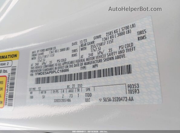 1FMDE5AP8PLC18686 2023 FORD BRONCO White Widok komory silnika