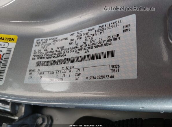 1FMDE5BH2MLB07036 2021 FORD BRONCO Silver Вид підкапотного простору