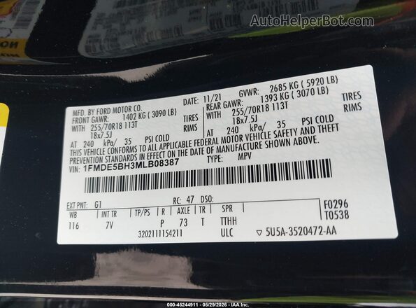 1FMDE5BH3MLB08387 2021 FORD BRONCO Black ძრავის განყოფილების ხედი
