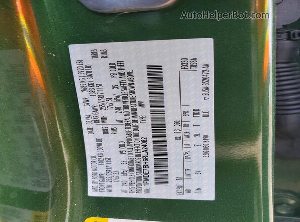 1FMDE7BH6RLA24082 2024 FORD BRONCO Green Widok naklejki z numerem VIN
