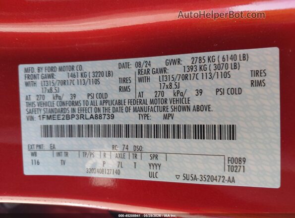 1FMEE2BP3RLA88739 2024 FORD BRONCO Red Widok komory silnika