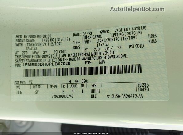 1FMEE5DH8PLB07029 2023 FORD BRONCO Белый Вид подкапотного пространства