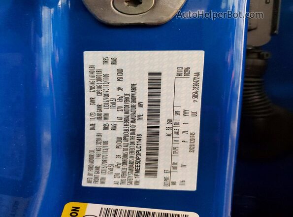 1FMEE5DP3PLC11418 2023 FORD BRONCO Blue VIN կոդի պիտակի տեսք