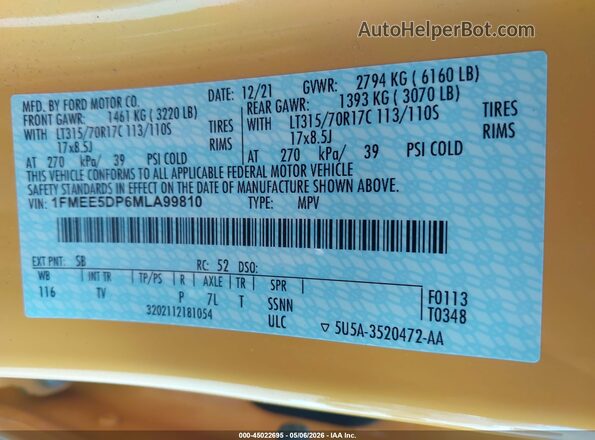 1FMEE5DP6MLA99810 2021 FORD BRONCO Yellow Շարժիչի բաժամունքի տեսք