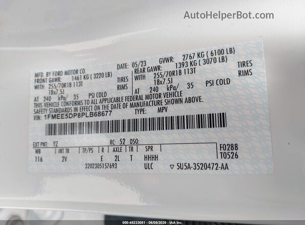 1FMEE5DP8PLB68677 2023 FORD BRONCO Белый Вид подкапотного пространства
