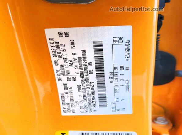 1FMEE5DPXNLA96572 2022 FORD BRONCO Yellow Widok naklejki z numerem VIN