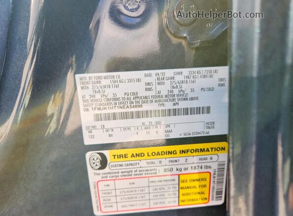 1FMJK1HT1NEA54898 2022 FORD EXPEDITION Угольный 