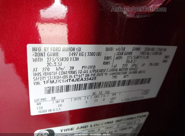 1FMJK1HT4JEA33425 2018 FORD EXPEDITION MAX Red Շարժիչի բաժամունքի տեսք