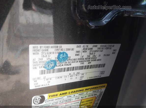 1FMJK1HT6JEA15928 2018 FORD EXPEDITION MAX Gray Вид підкапотного простору