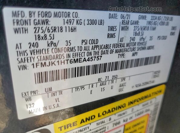 1FMJK1HT6MEA45757 2021 FORD EXPEDITION Black Widok naklejki z numerem VIN