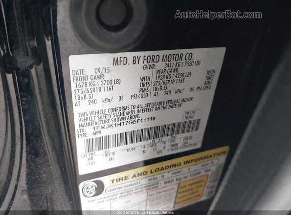 1FMJK1HT7GEF11118 2016 FORD EXPEDITION EL Black Vista del compartimento del motor